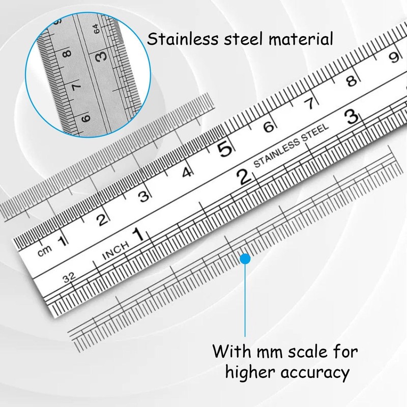 Set of 3 steel rulers and 1 plastic folding ruler,