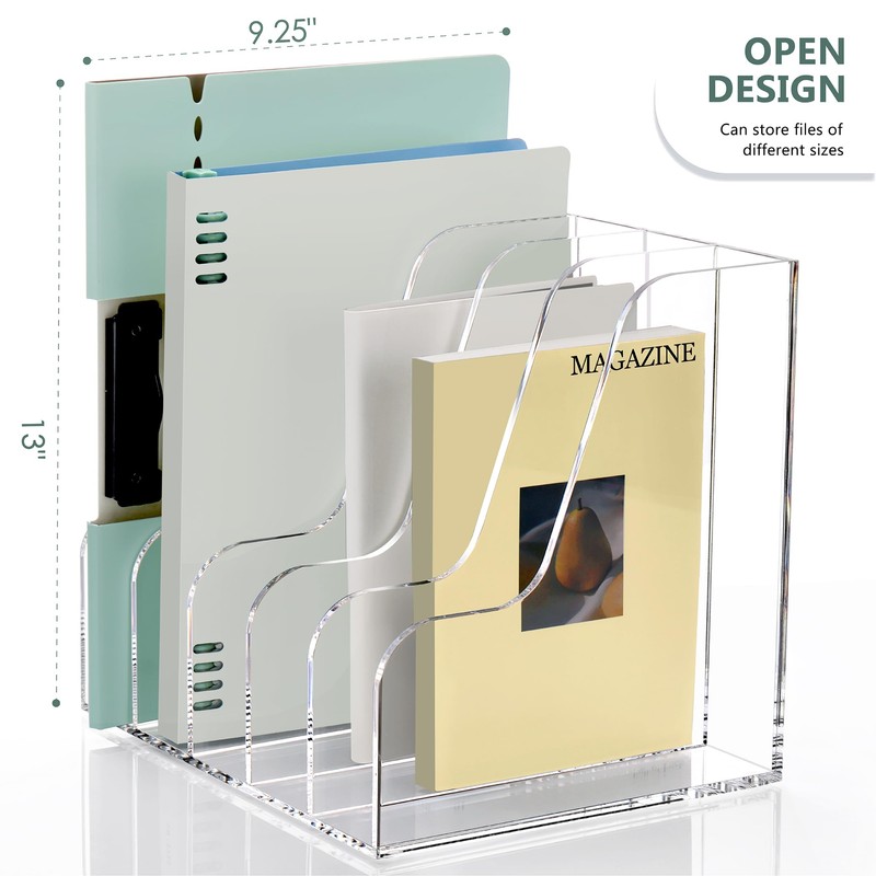 SANRUI Acrylic Desk Organizers, Clear Magazine File Holder, 5 Vertical