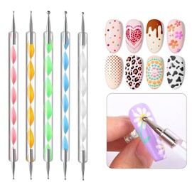 5 Piezas Juego de Herramientas de Punteado, Bolígrafo para Decoración de Uñas, Pintura DIY Design Nail Art 2 Way Dotting Pen Tool Nail Art Tip Dot Paint Manicure kit