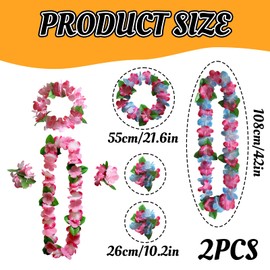 Hawaiian Garland, Hawaiian Leis Set, Hawaiian Garland and Necklace Flowers, Hawaiian Tropical Beach Fancy Dress with Green Leaves, hawaiian Theme party decorations, Summer Festival