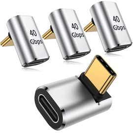 AuviPal 90 Degree USB C Adapter (4 Pack), 40Gbps USB C Male to Female Right Angle Connector for Steam Deck, ROG Ally, MacBook, Notebook, Smart Tablet & Phone and More - Silver