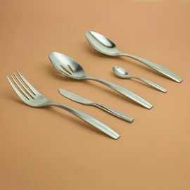 Gourmet Settings - 5-Pieces Hostess Silverware Set - Beam Collection - Polished Stainless Steel Flatware Serving Set - Kitchen Utensils Knife/Fork/Spoons (36-081)