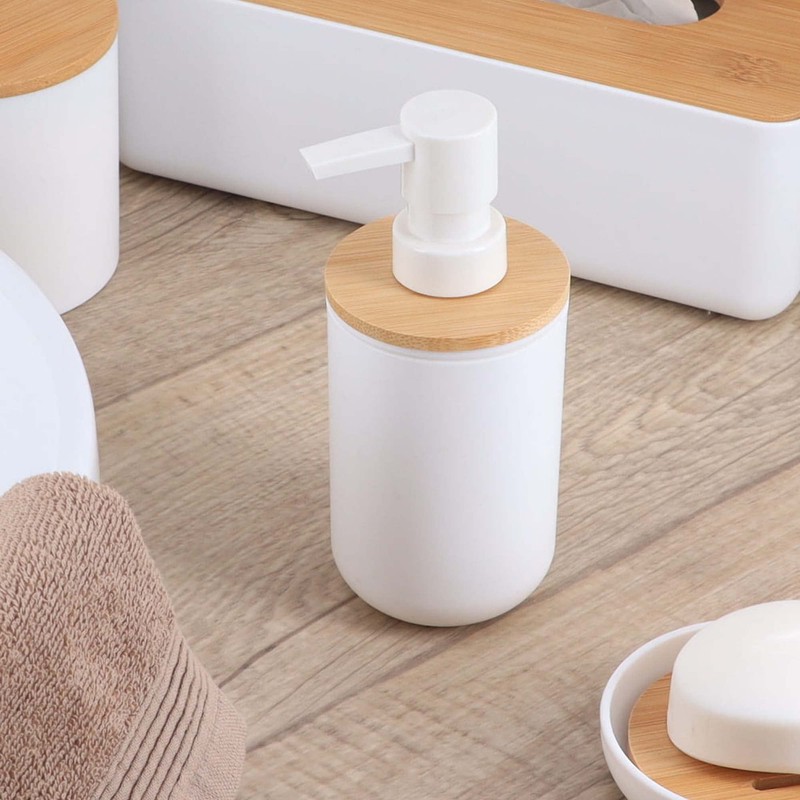 White Soap and Lotion Pump Dispenser Padang with Bamboo Top