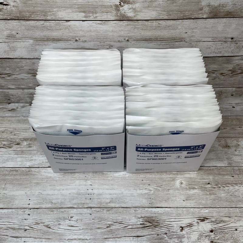 MediChoice 4 Boxes All-Purpose Sponges, 200 PC, Non-Woven 4-Ply, MediChoice