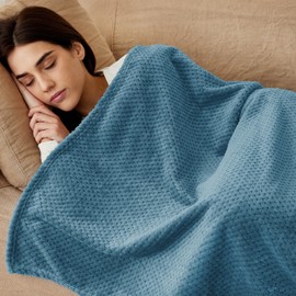 Exclusivo Mezcla Cuddly Blanket, Fluffy Fleece Blanket with Waffle Pattern, Lightweight, Soft and Warm Sofa Blanket, Bed Throw, 130 x 170 cm, Slate Blue