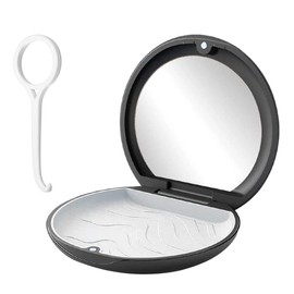 OUDQFCJ Tragbare Zahnspangendose Zahnschiene Box mit Spiegel Leere Kieferorthopädische Zahnhaltebox für Halter und Mundschutz mit Werkzeug zum Entfernen von Alignern (Schwarz)