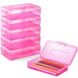 Sooez Plastic Pencil Case Box 6 Pack, Colored Large Craft Storage Bulk, Plastic Containers with Snap-tight Lids, Hobby Art School Supply 0rganizer, Marker Bead Pen Bins Organizer,Stackable