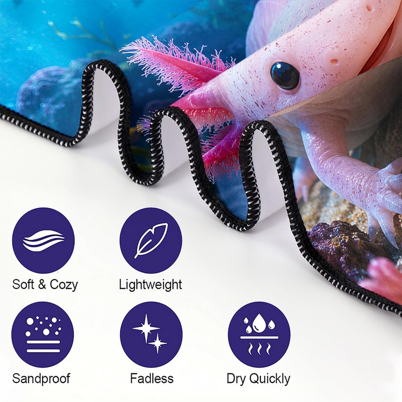 Violetpos Original Axolotl Beach Towel - Underwater Diving Animals Series
