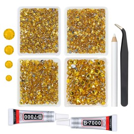 qiipii Golden Yellow Crystal Resin Rhinestones w B7000 Jewelry Glue for Bedazzling Crafting Gold Flatback Stones 3mm 4mm 5mm 6mm Diamonds Crystals Gems for Nails Face Makeup Tumblers Bottles Craftts