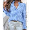 MINTLIMIT Womens Plaid Blouse Peasant Button Down Ruffle Neck Plaid