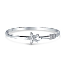 Bling Jewelry 925 Silver Nautical Starfish Bangle Bracelet 7.5in
