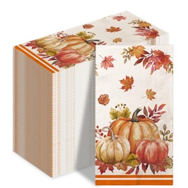 100 Pcs Fall Paper Napkins, Thanksgiving Guest Napkins, Autumn Watercolor Pumpkin Guests Disposable Hand Towels for Harvest Home Dinner Kitchen Bathroom Decor