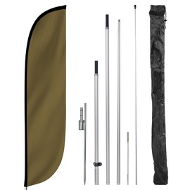 LookOurWay Feather Flag Pole Kit - 12 Feet Tall Advertising Flag Banner with Fiberglass Pole Kit and Ground Spike for Business Promotion - Solid Color Flags - Brown