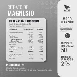 Natsa Citrato Magnesio 100 Cápsulas