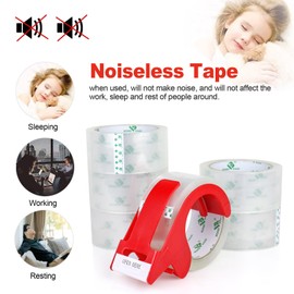 BOMEI PACK Clear Silent Packing Tape, 2.6Mil Heavy Duty No Noise Quiet Tape with Dispenser for Moving, Shipping, Storage and Packaging, 6Rolls 1.88inch x 60yds