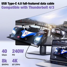 USB 4 Data Cable 40Gbps 8K/4K HD Display @60Hz 240W USB-C to USB C Charge Cable Type-c Compatible with Thunderbolt 4/3 USB3.2/3.1 for MacBook Pro iPhone16 and 140W/100W/60W Hub Docking Station 6ft