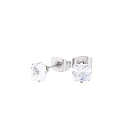 Surgical Stainless Steel Earrings, Square 1 Pair Cubic Zirconia, Men and Women, 3 mm, Stainless Steel Cubic Zirconia