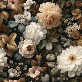 SuxiGlo Vintage Moody Floral Peel and Stick Wallpaper, (Cream and Dark Green) Dark Romantic Botanical Pattern Wallpaper for Home Decor | 17.7" x 236", Self-Adhesive, Waterproof Vinyl