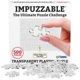 Funwares 500-piece ImPuzzable Clear Puzzle – Insanely Hard Brain Teaser for Adults – Acrylic Jigsaw with False Edges and Fale Corners – Funny White Elephant Gift