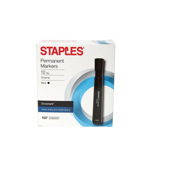 STAPLES DuraMark Permanent Marker, Chisel Point, Black, 36/Carton (10403-CCVS)