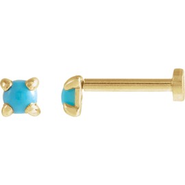 14k Yellow Gold Cabochon Natural Turquoise Press Fit Back Stud Earring Ethereal