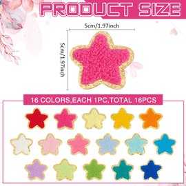 MAYJOYDIY 16Pcs Star Chenille Patches Embroidery Style Cloth Sew on Patches Star Golden Edges Iron On Patch Embroidered Patches Appliques Embellishments for Clothing Jackets Making Hat Bag DIY Craft