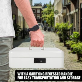 Sgorlds Large Locking Cash Box with Combination Lock and Money Tray,Portable Money Box with Cash Tray, Lock Safe Box for Office Business, Deluxe Cash Boxes, 11.8" x 9.5" x 3.5", White