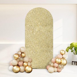 AIBIIN 3.3x7ft Shiny Champagne Gold Arch Cover Spandex Fitted Arch Stand Covers 2-Sided Metallic Sparkly Arch Shape Backdrop Cover for Birthday Bride To Be Engagement Anniversary Retirement Decoration
