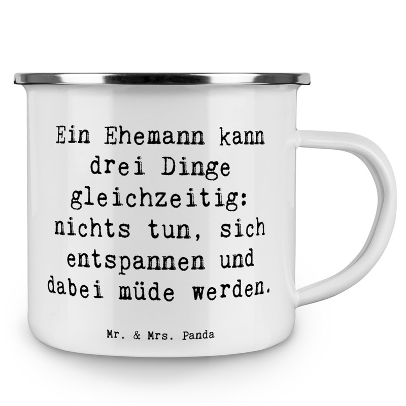 Mr. & Mrs. Panda Camping Emaille Tasse Spruch Ehemann Fähigkeiten