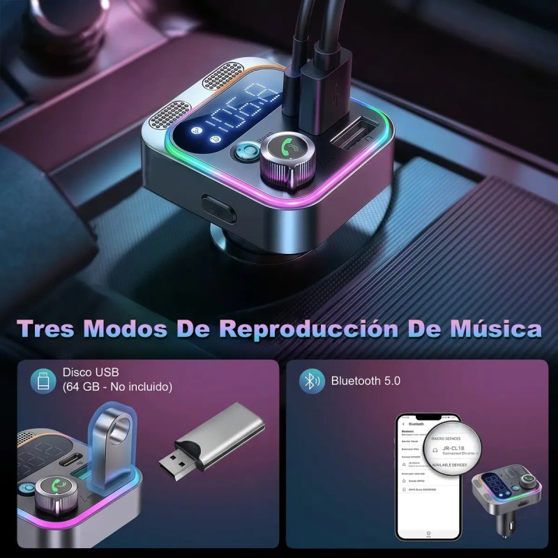 Transmisor Fm Bluetooth 5.3 Para Coche Con Adaptador Pd 48w