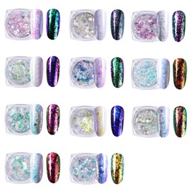 FantasyDay Chrome Nail Glitter Powder 11 Colors, Nail Glitter Sequins Holographic Chameleon Shimmer Nail Art Decoration Fairy Dust Glitter for Nails - Home Nail Salon