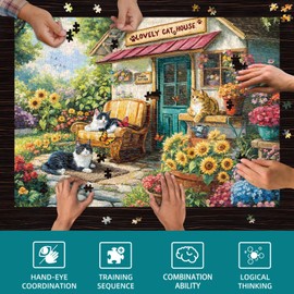 Hopgo Puzzles for Adults 1000 Pieces, Lovely Cat House Jigsaw Puzzles for Adults, Funny Puzzles for Home Decor 27.5"x19.6"