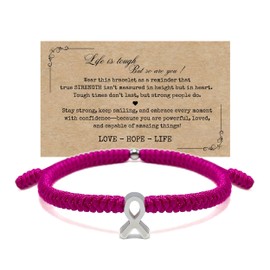 LAMIBEE Bracelet For A Cause, Awareness Ribbon Bangle Bracelets, Wristbands Get Well Soon, Protection Surfer String Bracelet for Men, Women Boho Amulet Style (Rose Red Awareness)