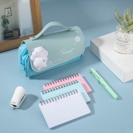 Heveer Pencil Case Girls Large Capacity Pencil Case 3 Compartments Pencil Case School Pencil Case for Office School Student Teenager Gift, blue, pencil case