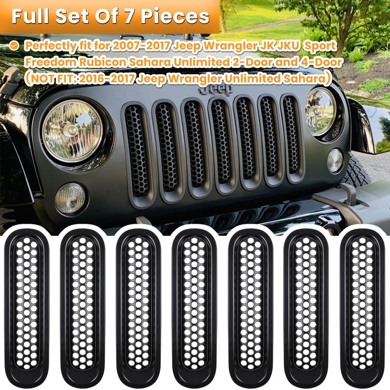 7PCS Front Grill Mesh Inserts for Jeep Wrangler JK JKU