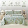 Sanracie Oversized King Bedspread(128"x120"),100% Cotton Green Floral Quilt Set 3Pcs