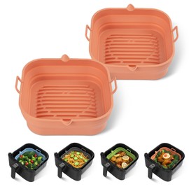 [2 Pack] Silicone Air Fryer Liners Square - Reusable Airfryer Silicone Basket - Easy to Clean Air Fryers Silicone Pot for 5.8 to 8 Qt Large Air Fryer Baking Tray Oven Accessories, 8.5 Inch
