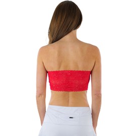 ToBeInStyle - Brasier de tubo tipo bandeau para mujer, tamaño regular y grande, con almohadillas para orejas extraíbles, Parte trasera de encaje individual: rojo, Talla única