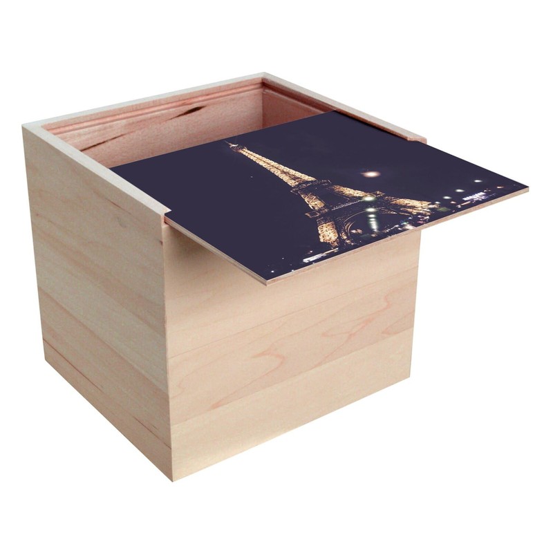 Wooden Box with Eiffel Tower Illuminated Night with View of