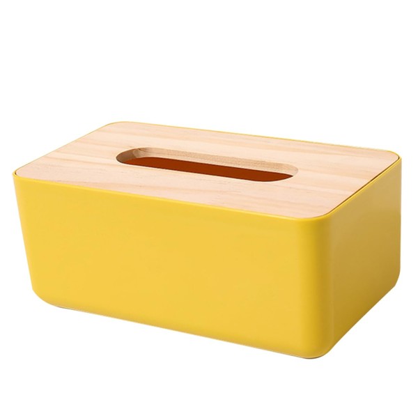 WOONEKY 1pc Yellow Wood Tissue Box Cover Removable Napkin Case
