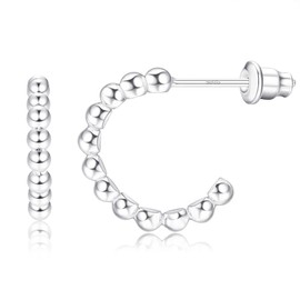 ZELORES Sterling Silver Huggie Hoop Earrings Dainty Beaded Hoop Earrings Silver Huggie Earrings Small Half Hoop Earrings For Women
