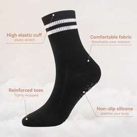 SHEKINI 4 Pairs Womens Crew Socks Non Slip Mid Calf Socks Ankle SocksAnti Slip Yoga Socks Moisture Wicking Grip Socks for Pilates Fitness Trampoline Home Exercise Gym, Multicolor