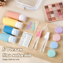 16 Piezas de Botellas de Viaje de Silicona, Contenedor de Tamaño de Viaje de 3 Oz Aprobado Por la Tsa, Sin Bpa, A Prueba de Fugas, Comprimible, Accesorios de Viaje Recargables (Color Cálido-17 PCS)