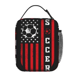 Soccer Insulated Lunch Bag - Portable Lunch Box For Women/Men/Girls/Boys Detachable Handle Lunchbag Meal Tote Bag