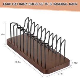 Outink Hat Organizer for Baseball Caps, Hat Rack Stand for 10 Baseball Hats Wood Metal Hat Holder Storage Baseball Cap Organizer for Closet Dresser Desk (Brown, 1 Pack)