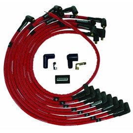 Moroso 52526 Ultra Series Red Sleeved Spark Plug Wires, Small Block Chevy, Over Valve Cover Routing, 90 Degree Plug Ends, Non HEI Distributor