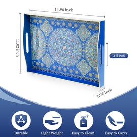 Gifturbo Decorative Tray for Coffee Table with Handles,Plastic Elegant Floral Rectangular Serving Tray for Ottoman,Living Room,Bathroom,Home Decor,Entertaining,2 Handles