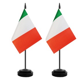 TrendPow 2 Pack Italy Desk Flag, Italian Table Office Flags, Small Miniature Desktop Flag With 12"" Solid Black Pole and Black Base, Classroom, Offices Meeting Desk Decoration (Italy)