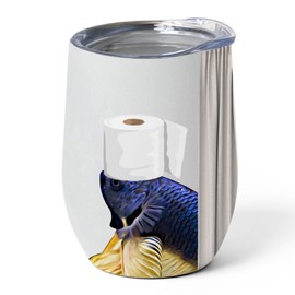 Funny Blue Mustard Gas Halfmoon Betta Fish Tumbler 12oz - Stainless Steel Insulated Travel Mug with Lid - Adorable Pet with Toilet Paper Design Gifts for Betta Lovers