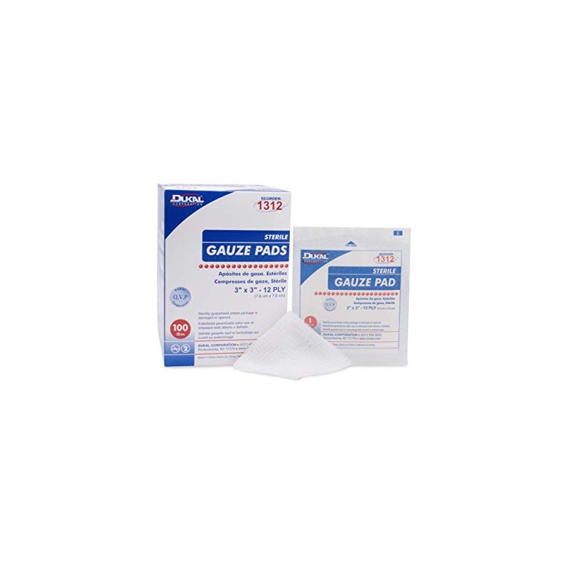 Dukal Sterile Gauze Pads, 100% Woven Cotton and Individually Wrapped,